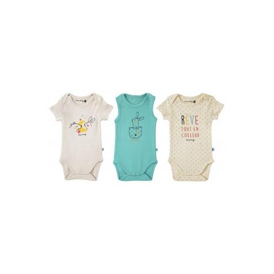 Lot de 3 bodys chady turquoise 9 mois