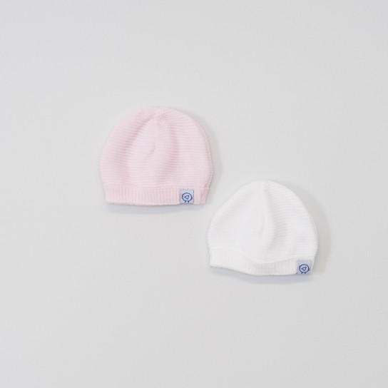 Lot de 2 bonnets Blanc/rose 0-1 mois