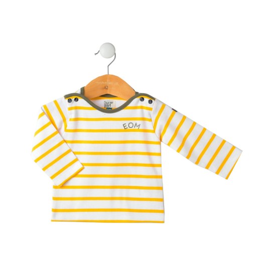 Tee shirt ML fond blanc rayé jaune 6 mois