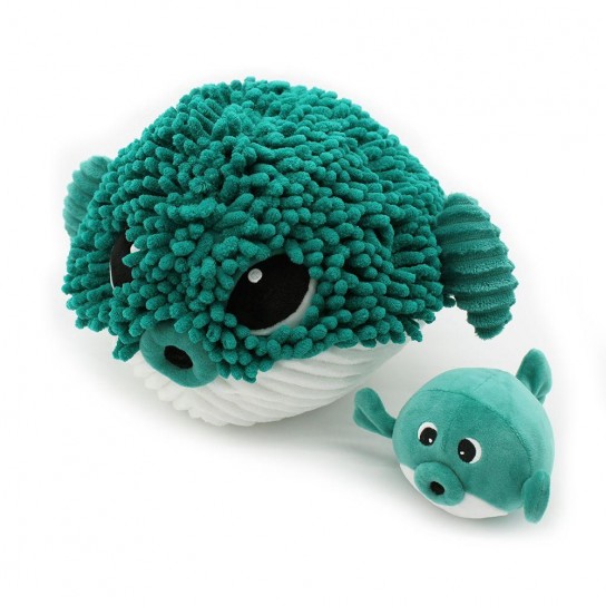 Peluche Gobetou le poisson globe et son bébé vert