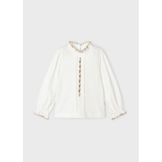 Chemisier tricot brodé crème ivoire 4 ans