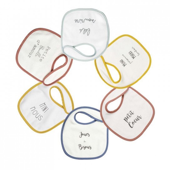 Lot de 6 bavoirs naissance mots tendres