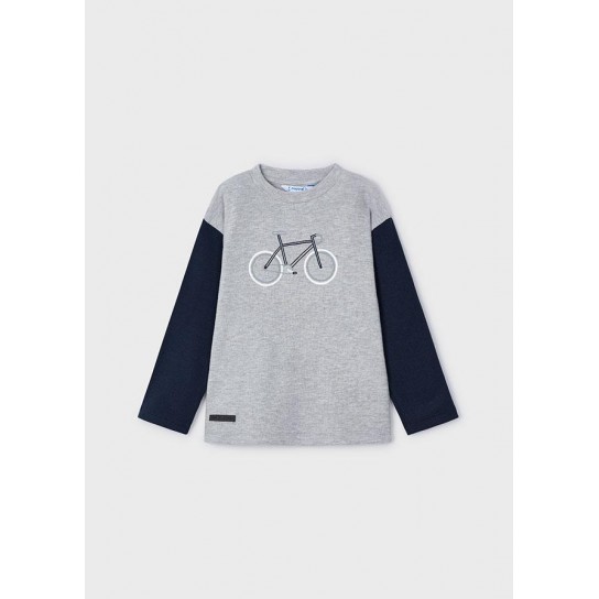 Tee shirt ML vélo brodé bicolore 4 ans