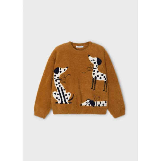 Pull en intersia petit chien camel 5 ans