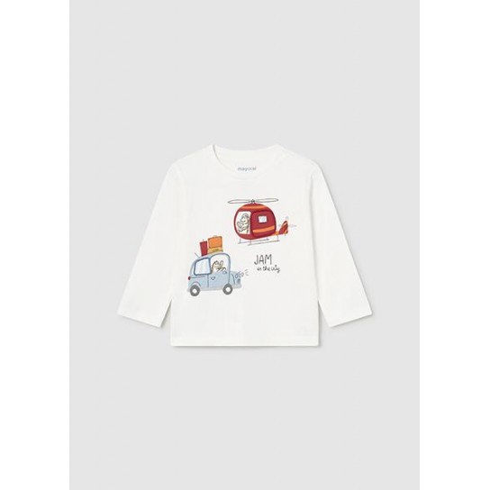 Tee shirt ML interactif transport blanc neige 18 mois