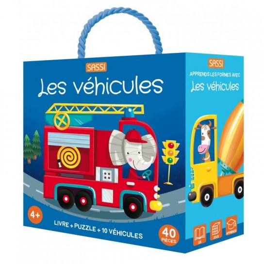 Coffret Livre et puzzle Les véhicules