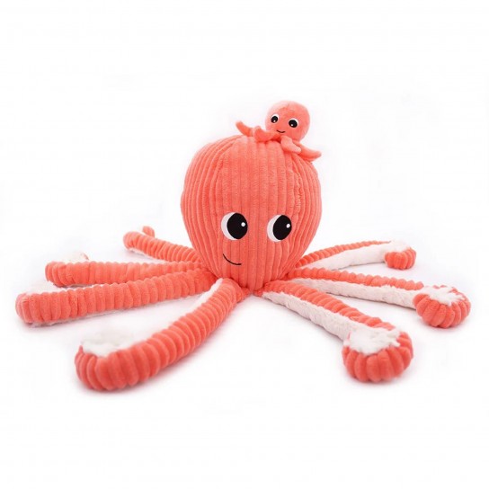 Peluche géante Les ptipotos pieuvre et son bébé Filou corail