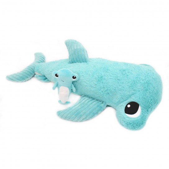 Peluche les Ptipotos Requin marteau maman bébé aqua