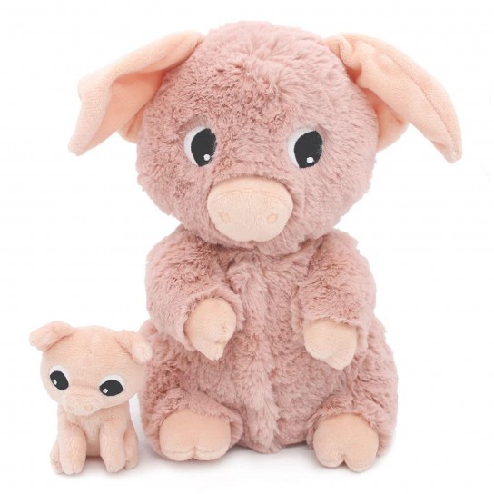 Peluche les Ptipotos cochon maman bébé rose