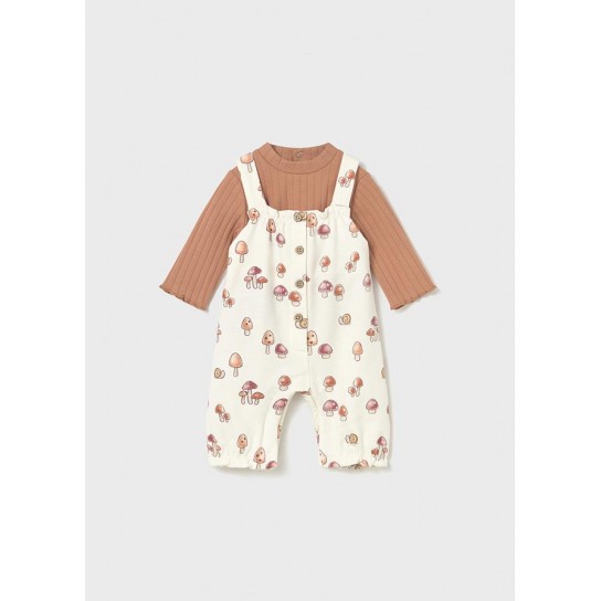 Ensemble salopette imprimée marron 4-6 mois