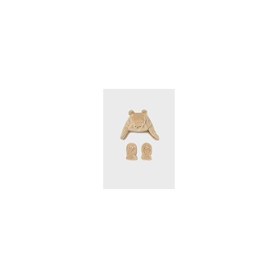 Ensemble bonnet et moufles ourson 3 ans