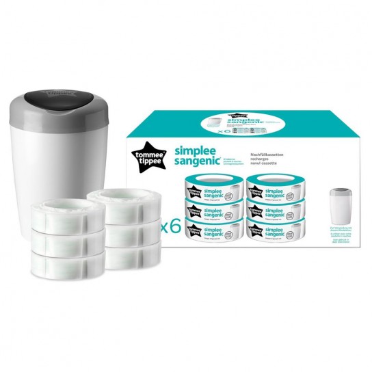 Poubelle à couches simplee sangenic et 6 recharges Tommee Tippee