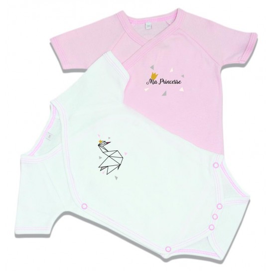 Lot de 2 bodys princesse manches courtes naissance