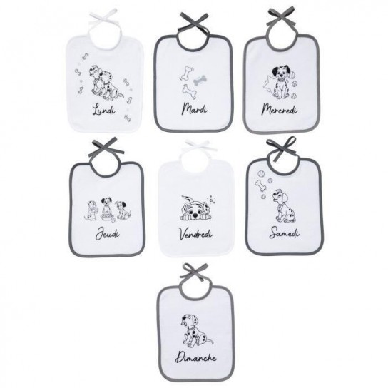 Lot de 7 bavoirs 101 Dalmatiens 20X25 cm lacets