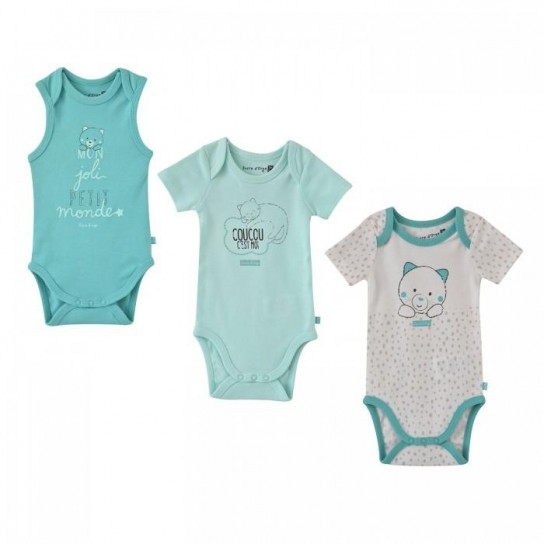 Lot de 3 bodies Ethan turquoise 6 mois